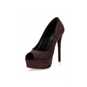 Brian Atwood Donna Peep Toe‎ Platform Heels Glitter Burgundy Party Shoes size 8
